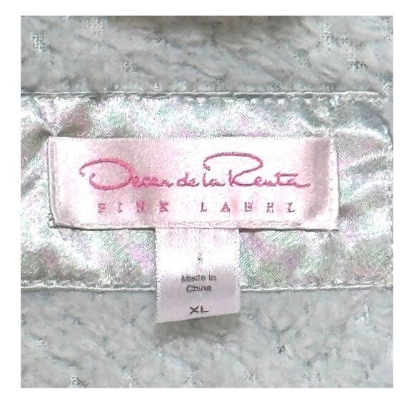 Oscar De La Renta Pink Label Womens XL Bathrobe Soft Plush Mint Green Chevron - Picture 2 of 4